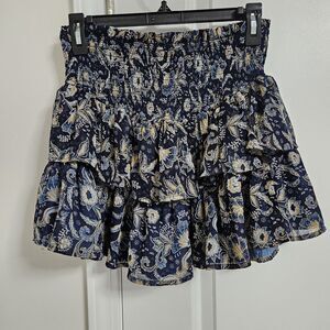PATRONS OF PEACE Skort Girls Large Blue Shorts Floral Ruffles Elastic Waist